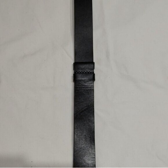 Chicos Black Leather Adjustable Belt w/ Geometric Silvertone Metal Buckle - Picture 5 of 11